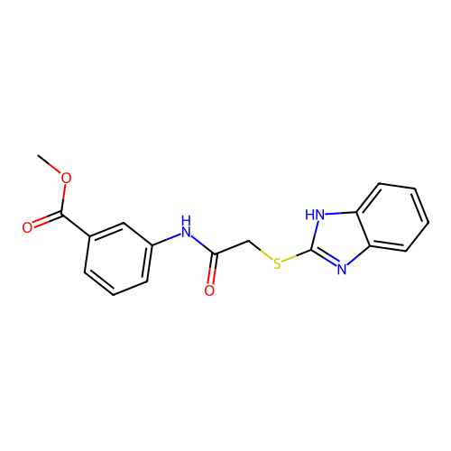 methyl 3-{[(1H-benzimidazol-2-ylsulfanyl)acetyl]amino}benzoate structure