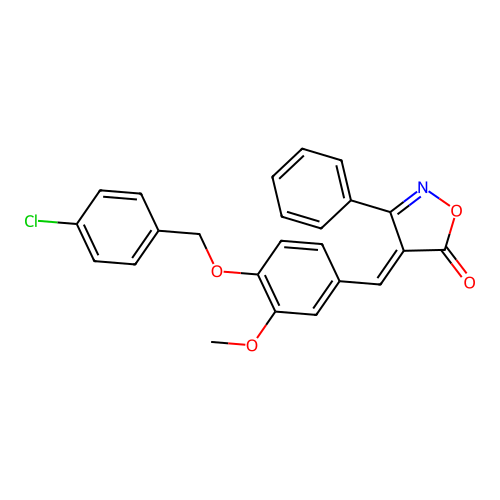 (E)-4-(4-((4-chlorobenzyl)oxy)-3-methoxybenzylidene)-3-phenylisoxazol-5(4H)-one structure