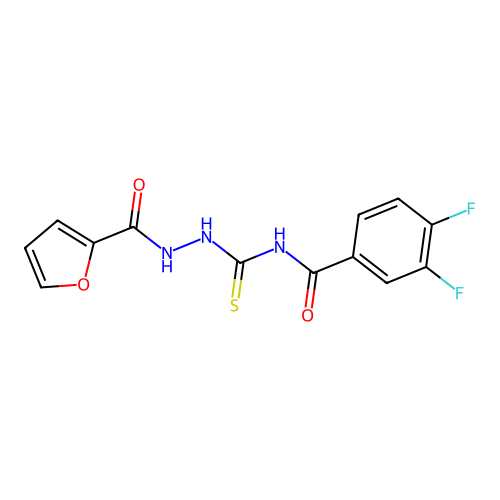3,4-difluoro-N-{[2-(furan-2-ylcarbonyl)hydrazinyl]carbonothioyl}benzamide structure
