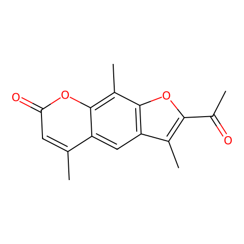 2-acetyl-3,5,9-trimethyl-7H-furo[3,2-g]chromen-7-one structure