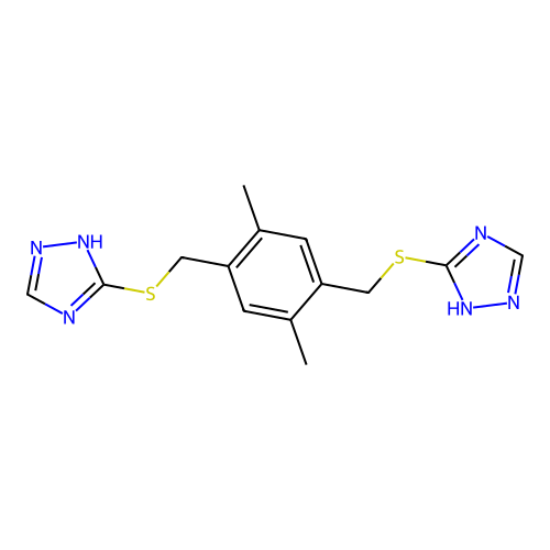 3,3'-[(2,5-dimethylbenzene-1,4-diyl)bis(methanediylsulfanediyl)]bis(4H-1,2,4-triazole) structure