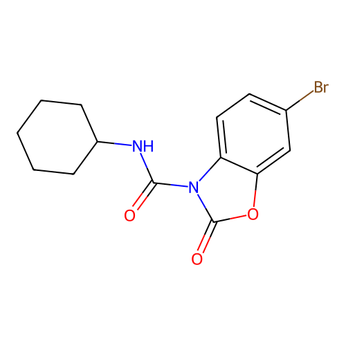 6-bromo-N-cyclohexyl-2-oxo-1,3-benzoxazole-3(2H)-carboxamide structure