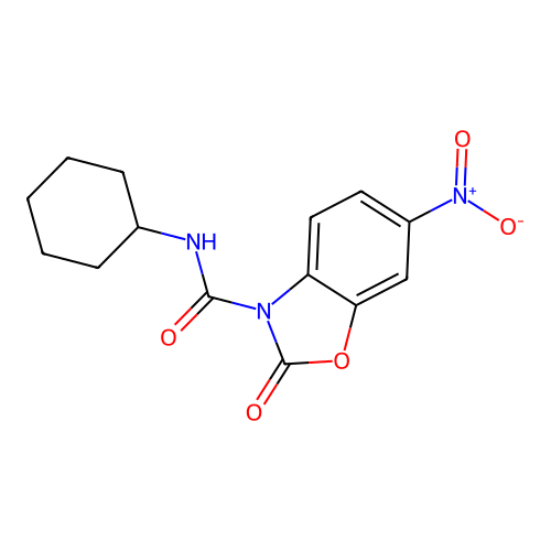 N-cyclohexyl-6-nitro-2-oxo-1,3-benzoxazole-3(2H)-carboxamide structure
