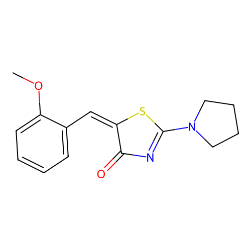 (E)-5-(2-methoxybenzylidene)-2-(pyrrolidin-1-yl)thiazol-4(5H)-one structure