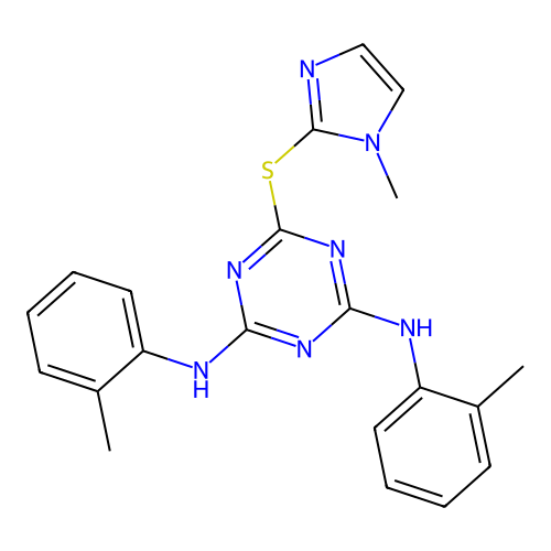 1,3,5-Triazine, 2,4-bis(2-methylphenylamino)-6-(1-methyl-2-imidazolylthio)- structure