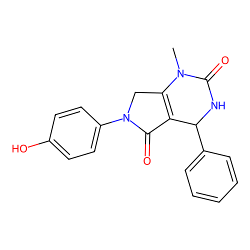 6-(4-hydroxyphenyl)-1-methyl-4-phenyl-3,4,6,7-tetrahydro-1H-pyrrolo[3,4-d]pyrimidine-2,5-dione structure