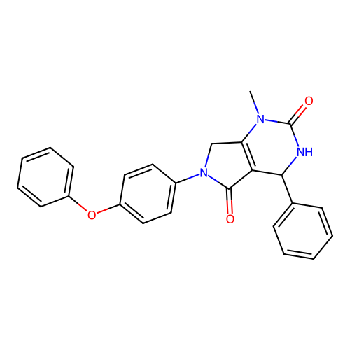 1-methyl-6-(4-phenoxyphenyl)-4-phenyl-3,4,6,7-tetrahydro-1H-pyrrolo[3,4-d]pyrimidine-2,5-dione structure