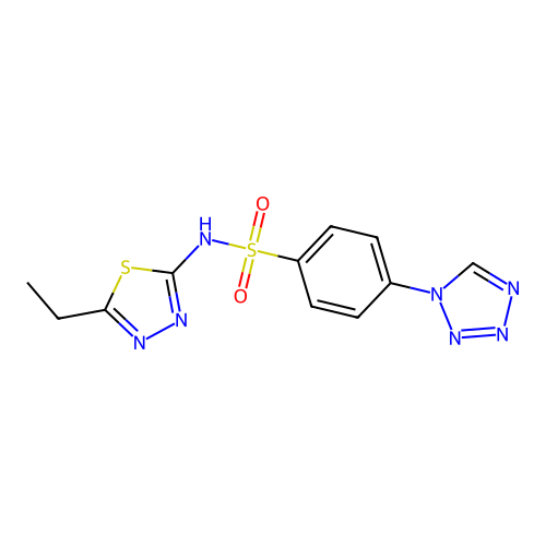 N-(5-ethyl-1,3,4-thiadiazol-2-yl)-4-(1H-tetrazol-1-yl)benzenesulfonamide structure