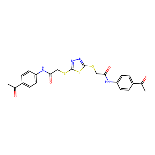 2,2'-(1,3,4-thiadiazole-2,5-diyldisulfanediyl)bis[N-(4-acetylphenyl)acetamide] structure