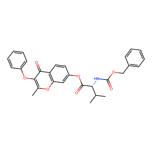 (2-methyl-4-oxo-3-phenoxychromen-7-yl) (2R)-3-methyl-2-(phenylmethoxycarbonylamino)butanoate structure