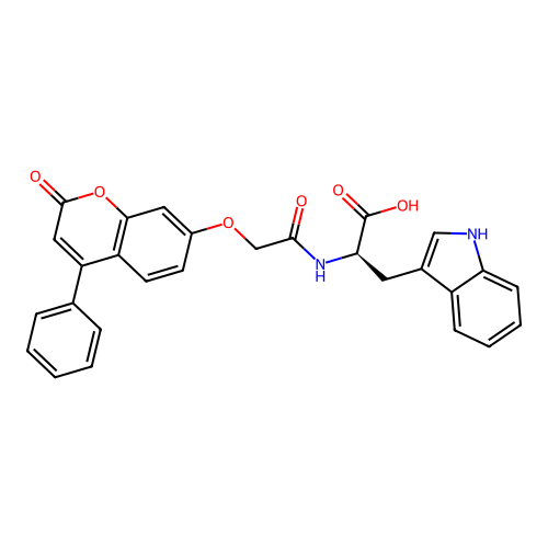 3-(1H-indol-3-yl)-2-[[2-(2-oxo-4-phenyl-chromen-7-yl)oxyacetyl]amino]propanoic Acid structure