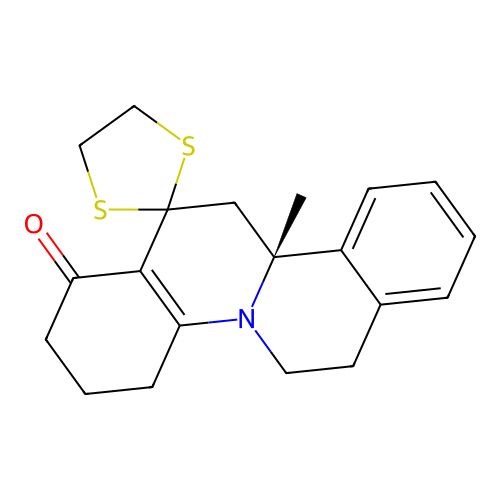 (11'bR)-11'b-methylspiro[1,3-dithiolane-2,13'-2,3,4,6,7,12-hexahydroisoquinolino[2,1-a]quinoline]-1'-one structure