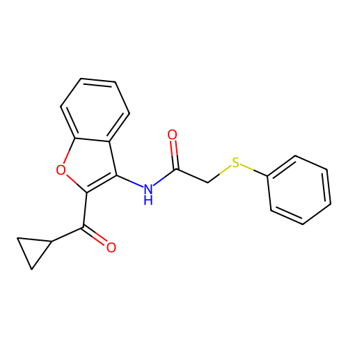 N-[2-(Cyclopropylcarbonyl)-1-benzofuran-3-yl]-2-(phenylsulfanyl)acetamide structure