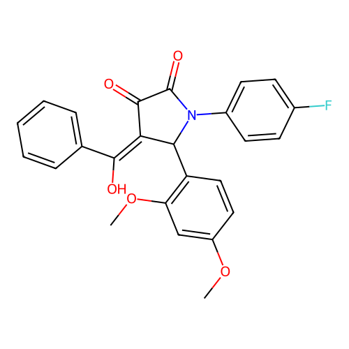 (4E)-5-(2,4-dimethoxyphenyl)-1-(4-fluorophenyl)-4-[hydroxy(phenyl)methylidene]pyrrolidine-2,3-dione structure