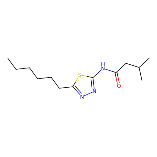 N-(5-hexyl-1,3,4-thiadiazol-2-yl)-3-methylbutanamide structure
