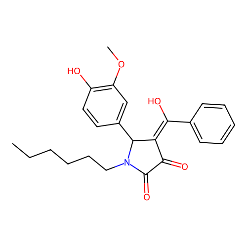 (4E)-1-hexyl-5-(4-hydroxy-3-methoxyphenyl)-4-[hydroxy(phenyl)methylidene]pyrrolidine-2,3-dione structure