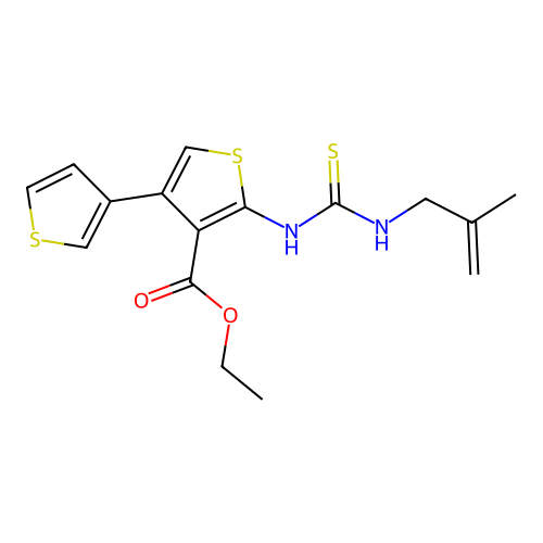 Ethyl 5-(3-(2-methylallyl)thioureido)-[3,3'-bithiophene]-4-carboxylate structure