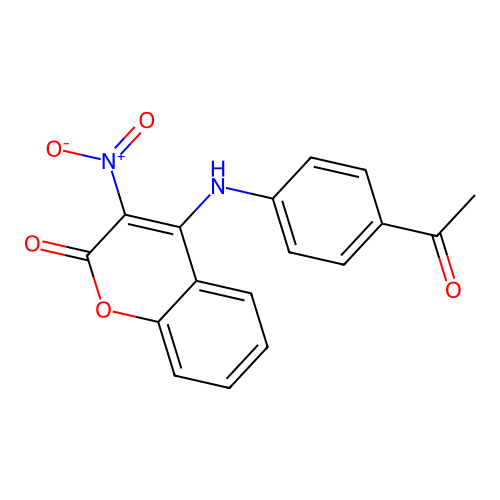 4-[(4-acetylphenyl)amino]-3-nitro-2H-chromen-2-one structure