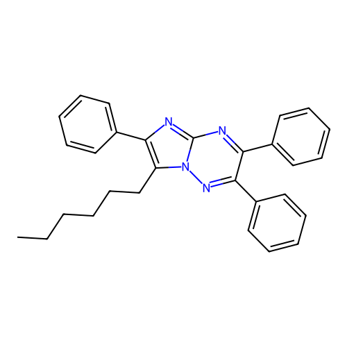7-Hexyl-2,3,6-triphenylimidazo[1,2-b][1,2,4]triazine structure