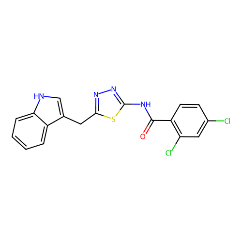 2,4-dichloro-N-[5-(1H-indol-3-ylmethyl)-1,3,4-thiadiazol-2-yl]benzamide structure