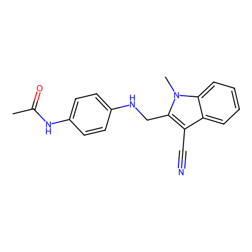 N-(4-{[(3-cyano-1-methyl-1H-indol-2-yl)methyl]amino}phenyl)acetamide structure