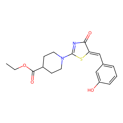 (Z)-ethyl 1-(5-(3-hydroxybenzylidene)-4-oxo-4,5-dihydrothiazol-2-yl)piperidine-4-carboxylate structure