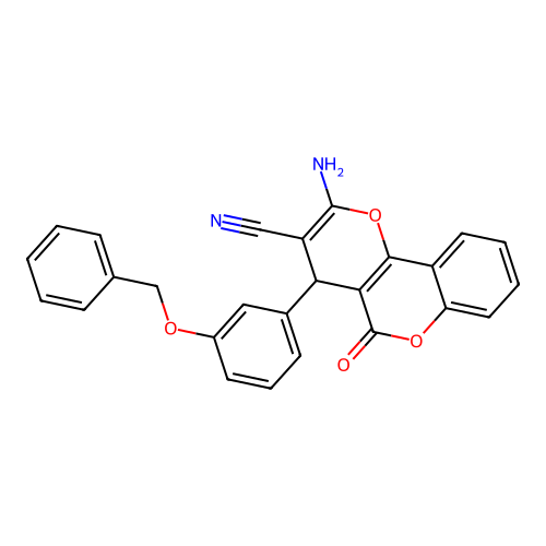2-amino-4-[3-(benzyloxy)phenyl]-5-oxo-4H,5H-pyrano[3,2-c]chromene-3-carbonitrile structure
