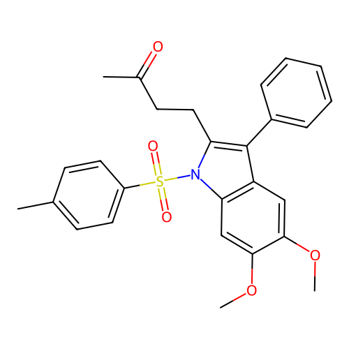 4-{5,6-dimethoxy-1-[(4-methylphenyl)sulfonyl]-3-phenyl-1H-indol-2-yl}butan-2-one structure