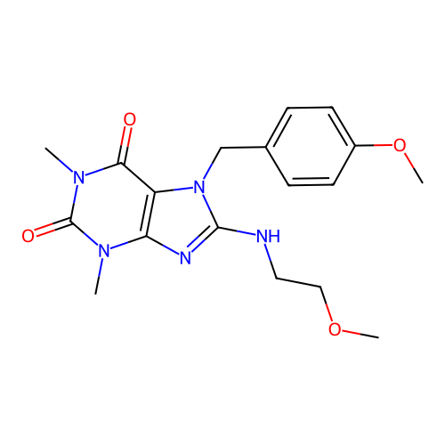 7-(4-methoxybenzyl)-8-((2-methoxyethyl)amino)-1,3-dimethyl-1H-purine-2,6(3H,7H)-dione structure