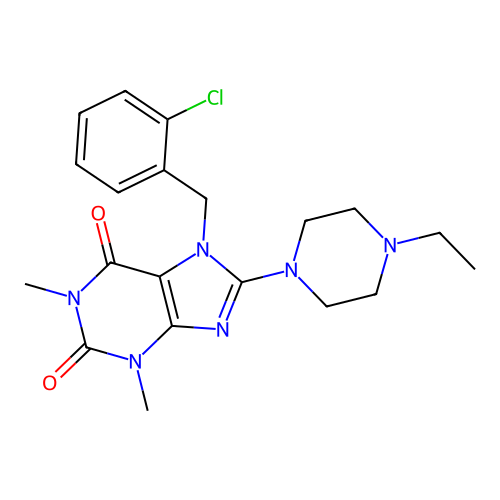7-(2-chlorobenzyl)-8-(4-ethylpiperazin-1-yl)-1,3-dimethyl-1H-purine-2,6(3H,7H)-dione structure