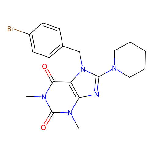 7-(4-bromobenzyl)-1,3-dimethyl-8-(piperidin-1-yl)-3,7-dihydro-1H-purine-2,6-dione structure