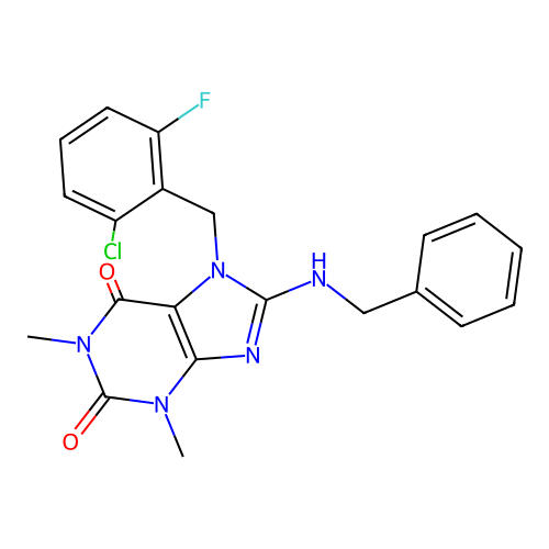 8-(benzylamino)-7-(2-chloro-6-fluorobenzyl)-1,3-dimethyl-3,7-dihydro-1H-purine-2,6-dione structure