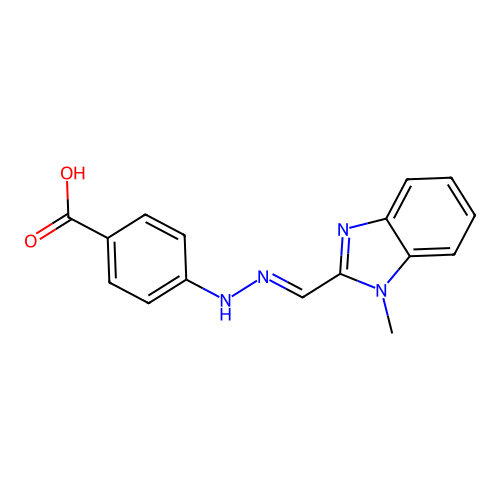4-{(2E)-2-[(1-methyl-1H-benzimidazol-2-yl)methylidene]hydrazinyl}benzoic acid structure