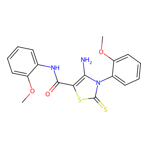 4-amino-N,3-bis(2-methoxyphenyl)-2-thioxo-2,3-dihydro-1,3-thiazole-5-carboxamide structure