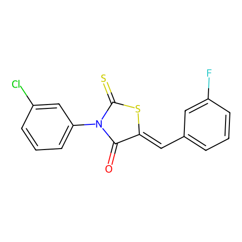 (5Z)-3-(3-chlorophenyl)-5-(3-fluorobenzylidene)-2-thioxo-1,3-thiazolidin-4-one structure