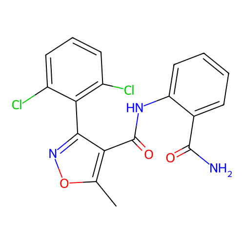 N-(2-carbamoylphenyl)-3-(2,6-dichlorophenyl)-5-methyl-1,2-oxazole-4-carboxamide structure