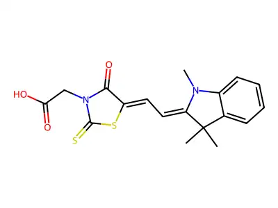 2-[(5E)-4-oxo-2-sulfanylidene-5-[2-(1,3,3-trimethylindol-2-ylidene)ethylidene]-1,3-thiazolidin-3-yl]acetic acid structure