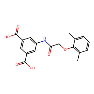 5-{[(2,6-Dimethylphenoxy)acetyl]amino}benzene-1,3-dicarboxylic acid structure