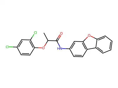 N-dibenzofuran-3-yl-2-(2,4-dichlorophenoxy)propanamide structure