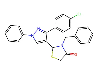 3-benzyl-2-[3-(4-chlorophenyl)-1-phenyl-1H-pyrazol-4-yl]-1,3-thiazolidin-4-one structure