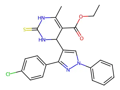 ethyl 4-[3-(4-chlorophenyl)-1-phenylpyrazol-4-yl]-6-methyl-2-sulfanylidene-3,4-dihydro-1H-pyrimidine-5-carboxylate structure