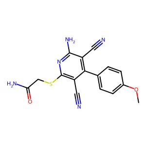 2-((6-Amino-3,5-dicyano-4-(4-methoxyphenyl)pyridin-2-yl)thio)acetamide structure