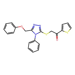 2-[[5-(phenoxymethyl)-4-phenyl-1,2,4-triazol-3-yl]sulfanyl]-1-thiophen-2-ylethanone structure