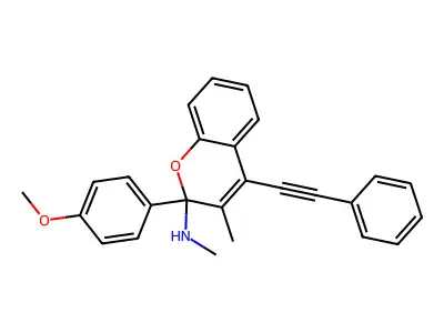 2-(4-methoxyphenyl)-N,3-dimethyl-4-(phenylethynyl)-2H-chromen-2-amine structure