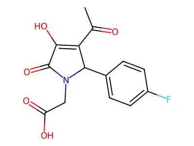 2-[(2S)-3-acetyl-2-(4-fluorophenyl)-4-hydroxy-5-oxo-2H-pyrrol-1-yl]acetic acid structure
