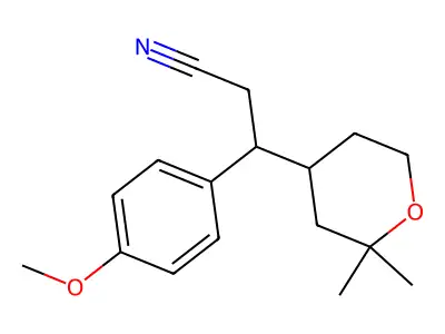 3-(2,2-Dimethyloxan-4-yl)-3-(4-methoxyphenyl)propanenitrile structure