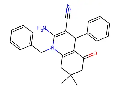 2-amino-1-benzyl-7,7-dimethyl-5-oxo-4-phenyl-6,8-dihydro-4H-quinoline-3-carbonitrile structure