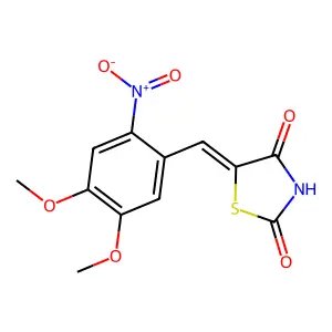 (5E)-5-[(4,5-dimethoxy-2-nitrophenyl)methylidene]-1,3-thiazolidine-2,4-dione structure