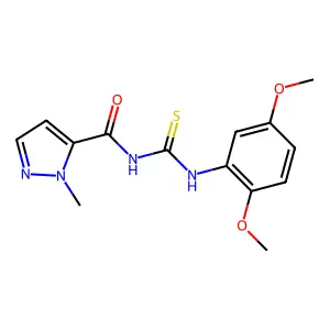 N-[(2,5-dimethoxyphenyl)carbamothioyl]-2-methylpyrazole-3-carboxamide structure