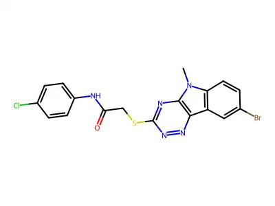 2-[(8-bromo-5-methyl-[1,2,4]triazino[5,6-b]indol-3-yl)sulfanyl]-N-(4-chlorophenyl)acetamide structure